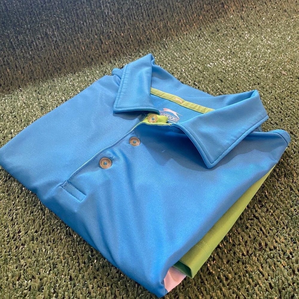 Slazenger Youth Performance Golf Shirt Blue / White / Green Youth Size XL